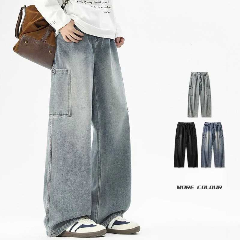Cargo Jeans Mens Autumn New Vintage Fashion Straight Denim Trousers Casual Wide Personalized Male Clothing Pants Men Denim1 Y251105