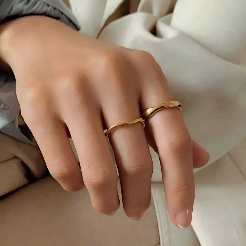 Ripple Stainless Steel Rings For women Gold Color Chunky Band Stackable Silver Stacking Irregular Wave Minimalist Jewelry SetW251017