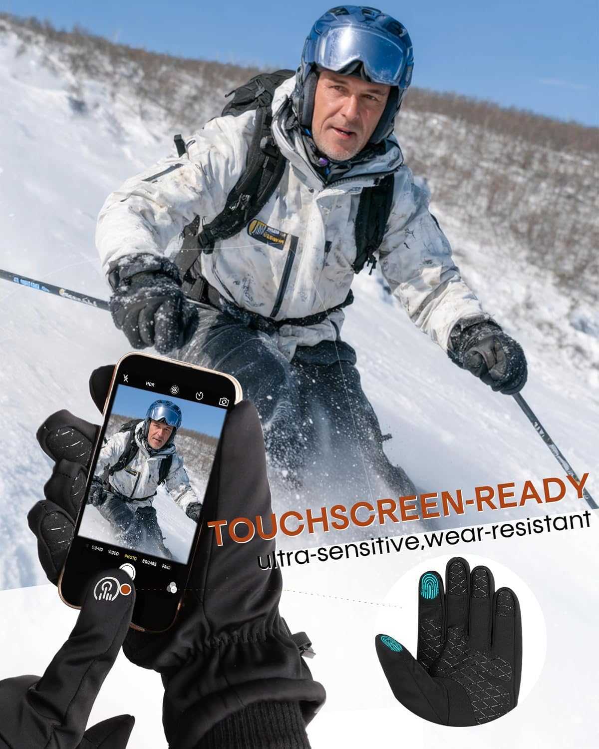 Winter Gloves for Men Women with Card Pocket Waterproof Windproof Cold Weather Touchscreen Warm Ski Snow Fleece Lined Z251017