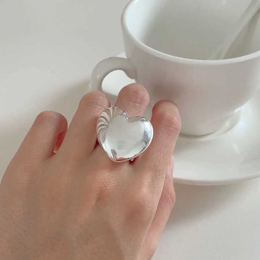 925 Sterling Silver Rings For Women Geometric Fine Jewelry Finger Adjustable Simple Smooth Heart Ring For Party Birthday GiftW251017
