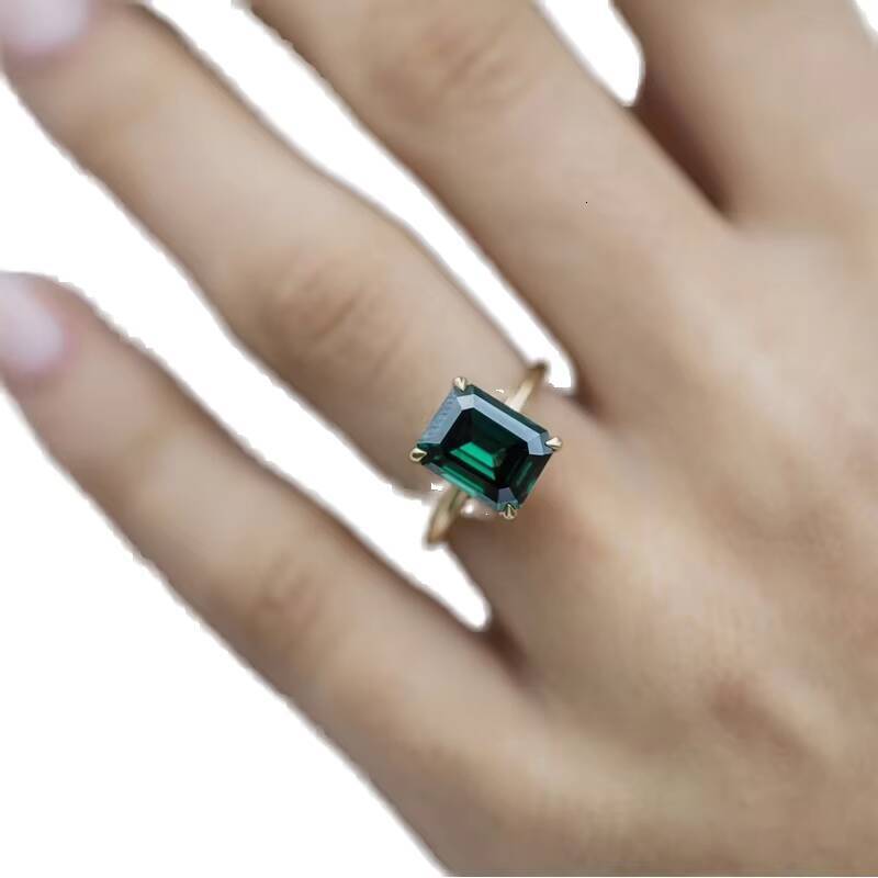 Minimalist Style Anniversary Promise Fine Ring Solid 14K Gold Brilliant Lab Created Emerald Solitaire Engagement Ring