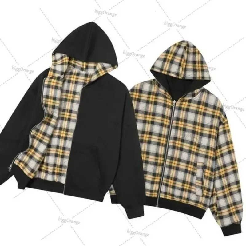 Y2K fashion twosided can wear plaids zipup hoodie high street hiphop leopard print men clothing casual loose trend sweatshirt 251015