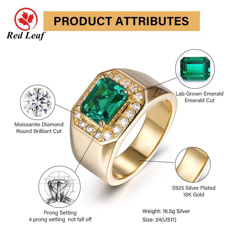 Redleaf Gemstones New Style Mens Hip Hop Style Fine Jewelry Custom Design 925 Sterling Silver Gold Plated Rings Moissanite