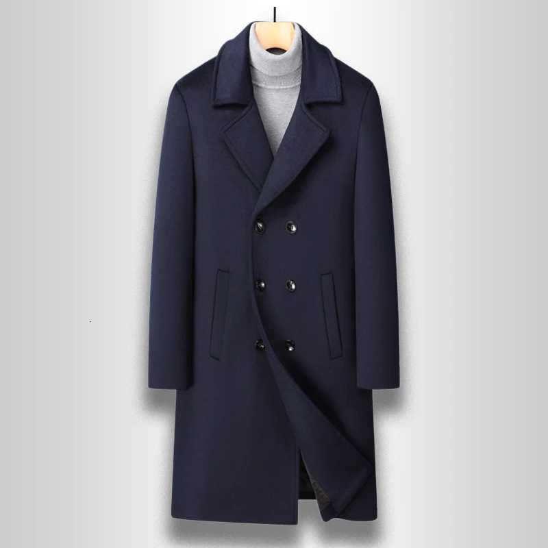 Winter Double Breasted Mens Wool Business Casual Long Coat Man Thick Warm Pea Coat Man Trench Coat Fashion Z250918