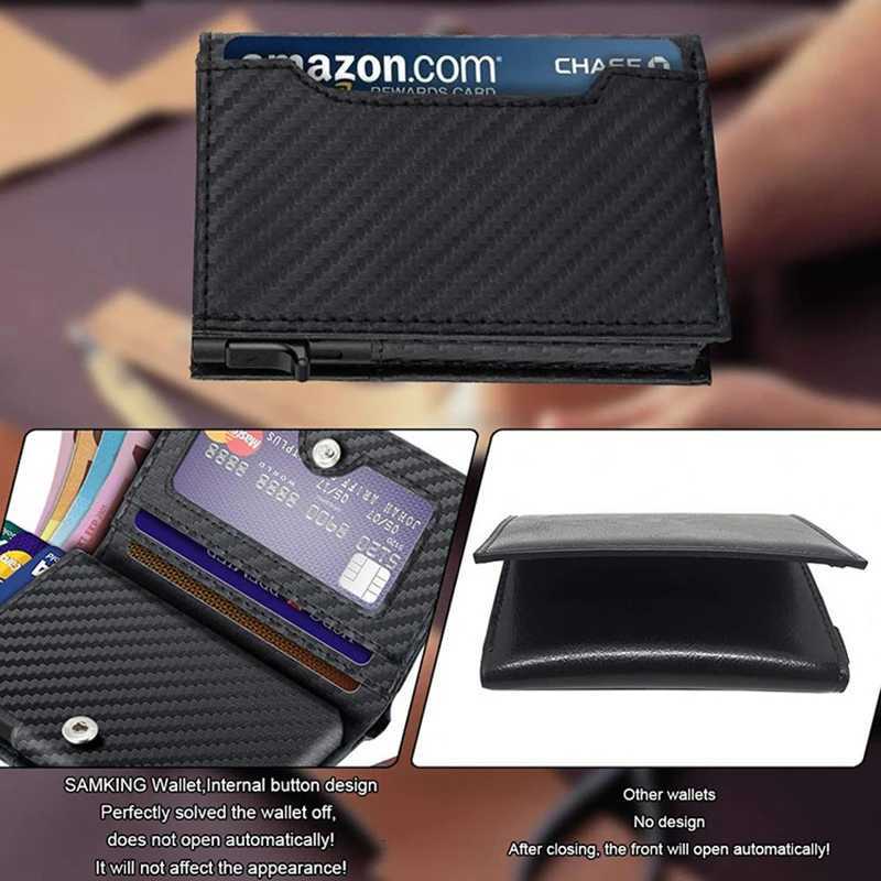 Genuine Leather Aluminum Alloy Mens Wallets RFID Anti Magnetic Crossborder Box Card Clip Double Fold Wallet Cards Bag HoldersW251017