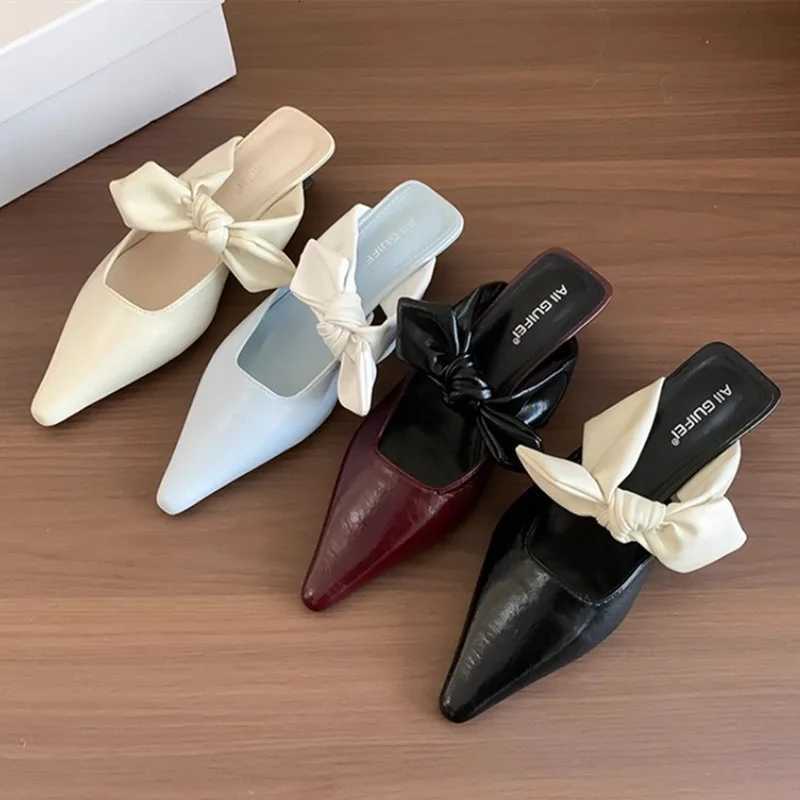 Sweet Butterflyknot Lowheeled Slippers Women Elegant Pointed Toe Slingback Slide Sandals Comfort Concise Designer Office Shoes Z251015