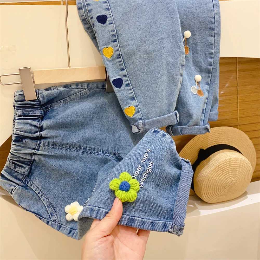 2023 Fashion Girls Jeans For Kids Clothes Flowers Denim Pants Autumn Baby Girl Straight Trousers 16 Years Kids Harem JeanT251017