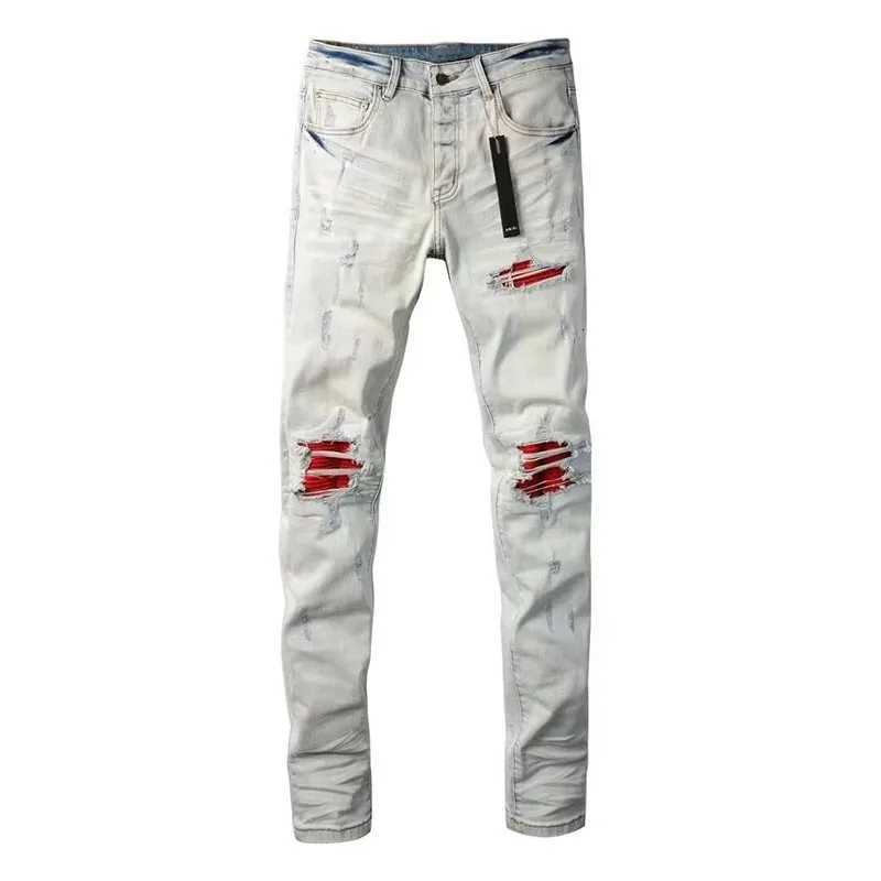 High Street Mens Vintage Jeans 1 Streetwear Elastic Slimfit Jeans with Ripped Patches New Style Vintage Long Trousers1 Y251105