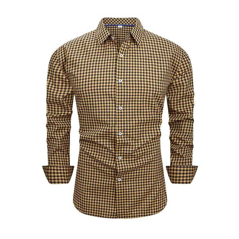 Spring Autumn Cotton Shirts For Man Breathable Checkered Button Blouse Business Casual Slim Fit Printed Long Sleeve Plaid Shirt J251017