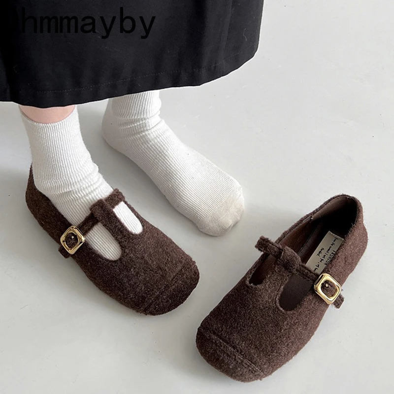 Autumn Woolen Fabric Women Flats Shoes Fashion Shallow Round Toe Shoes Ladies Comfort Ballet Style Mary Jane Shoes 251013