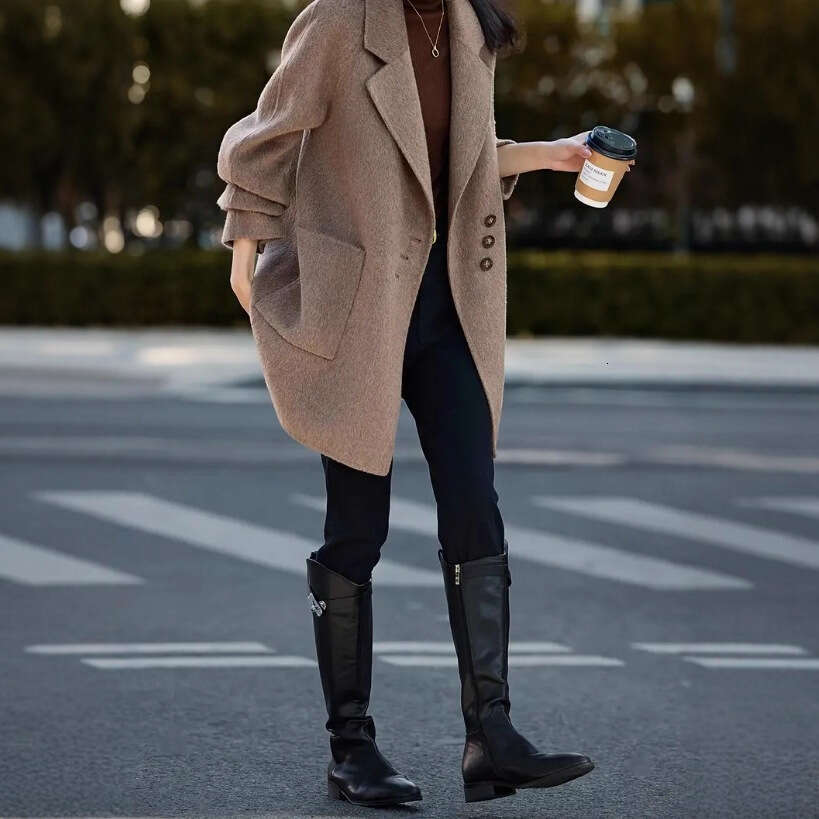 Women's Autumn Winter New Street Style Elegant Fashion Casual Woolen Coat Suit Collar Jacket For Women B5