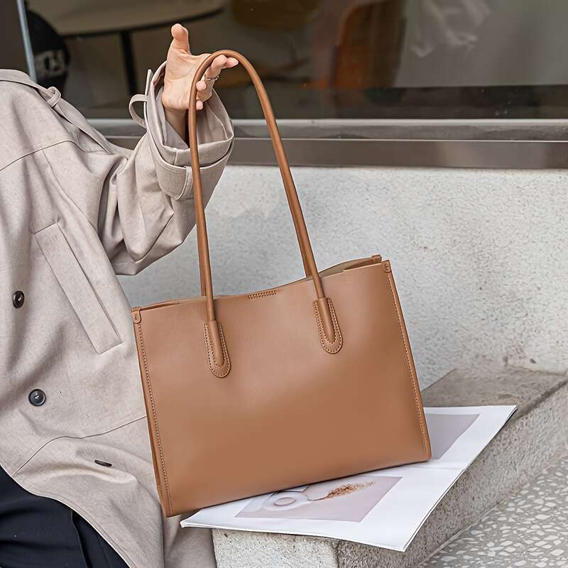 Women Genuine Tote Large Capacity Tablet Friendly Work With Zipper Closure, Soft Durable Nappa Leather Polyester Lining, Beige/Brown/Black Elegant And
