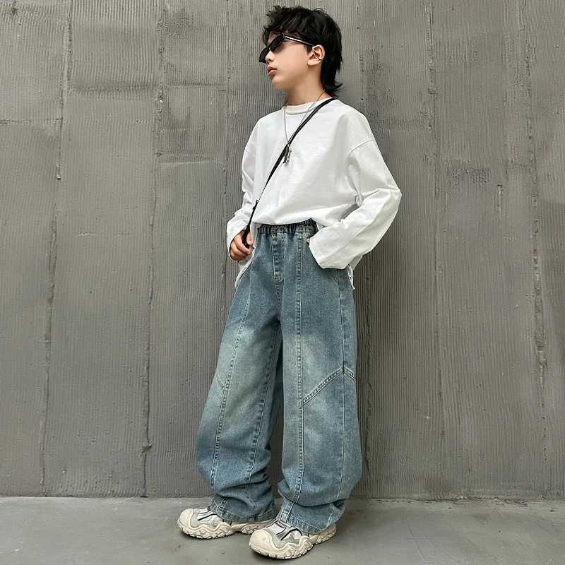 High Quality Big Boy Jeans Denim Pants Kids Casual Wide Straight Jeans Elegant Baby Child Denim Trousers 5 6 7 8 9 10 11 12 14 YT251017
