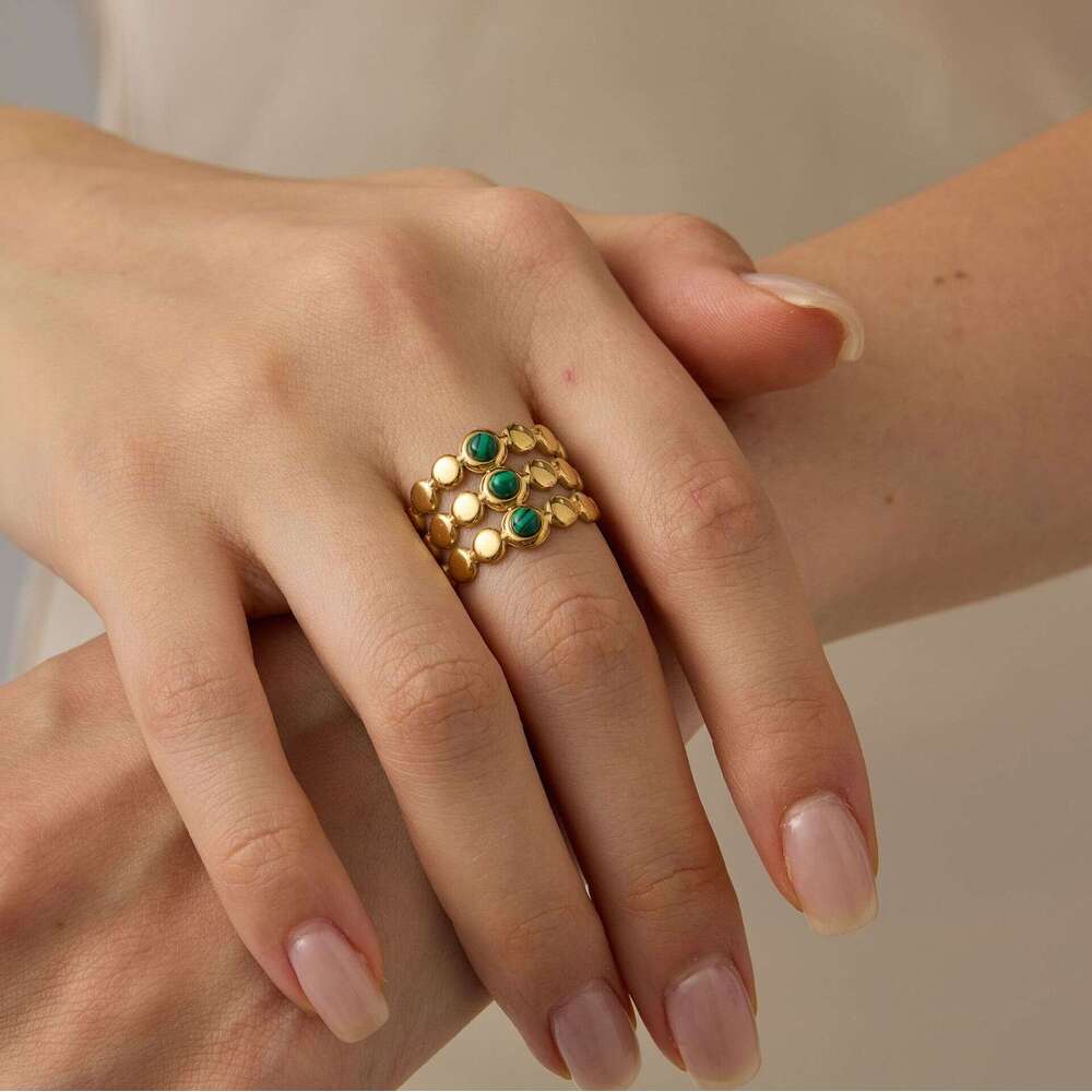 Emerald Multi-layer Stainless Steel Vintage Style Gold-plated Ring Jewelry ddmypluto