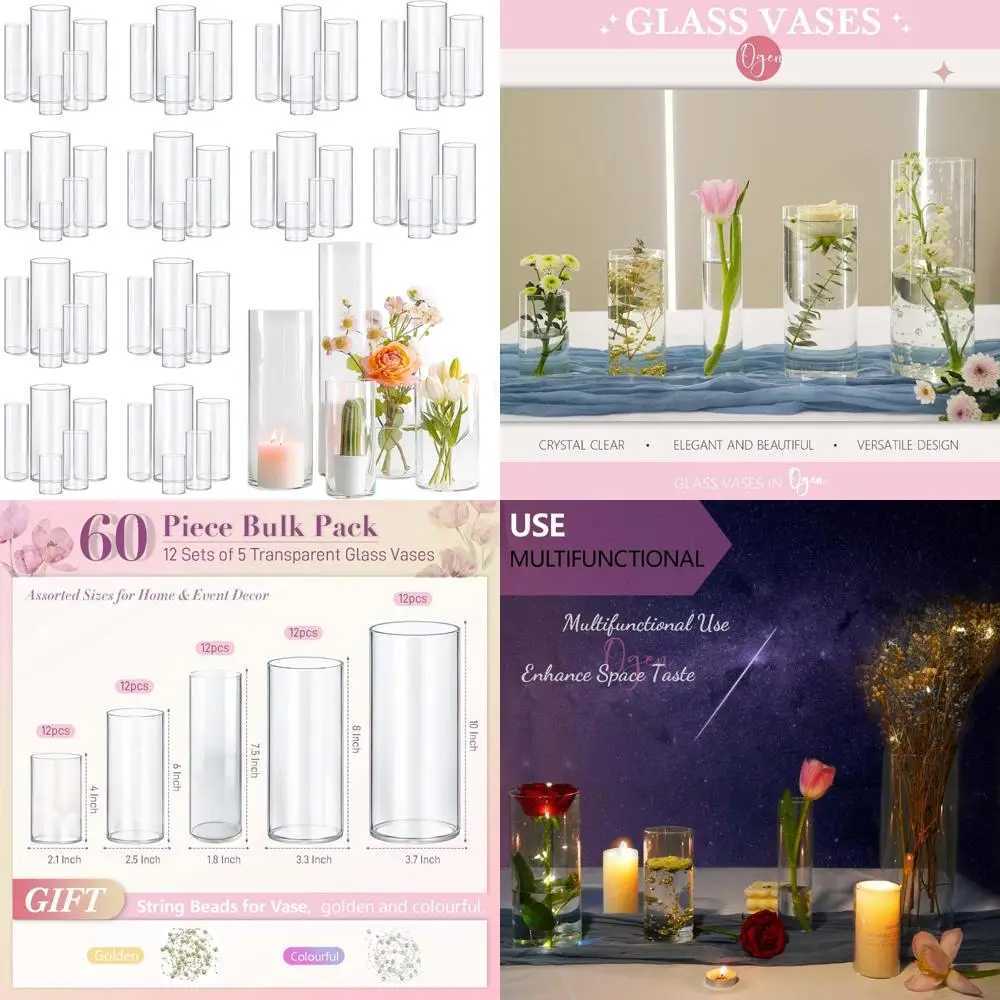 Set of 60 Clear Glass Cylinder Vases for Elegant Centerpieces Small Decorative Flower Vases for Home Table Decor C251017