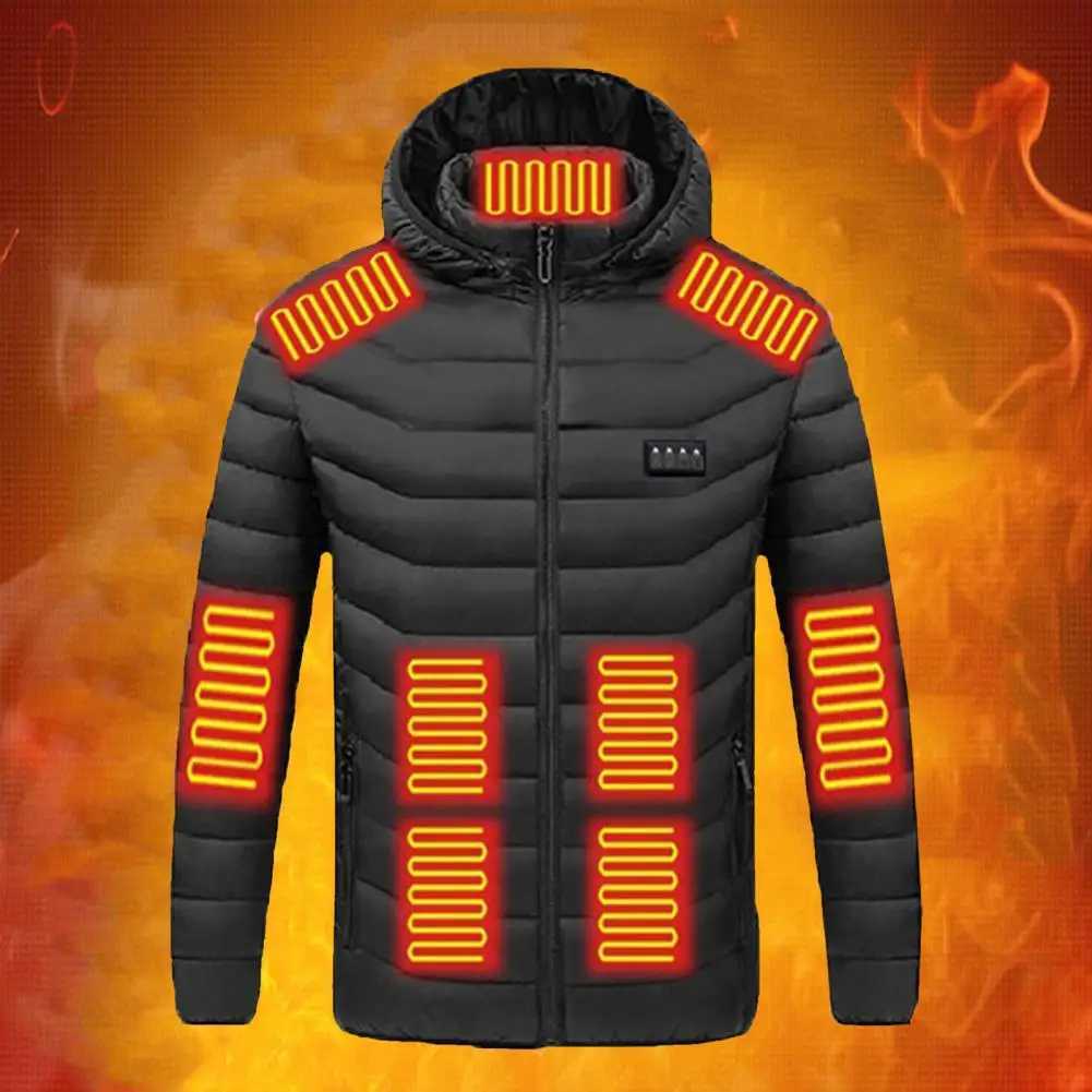 19 Zone Winter Heated WomenMen Parka Long Sleeve Zipper Placket Hooded Cotton Coat Washable USB Powered Outerwear H251017