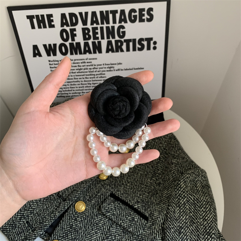 designer brooch korean style camellia highend faux wool pearl blazer versatile fabric rose brooch
