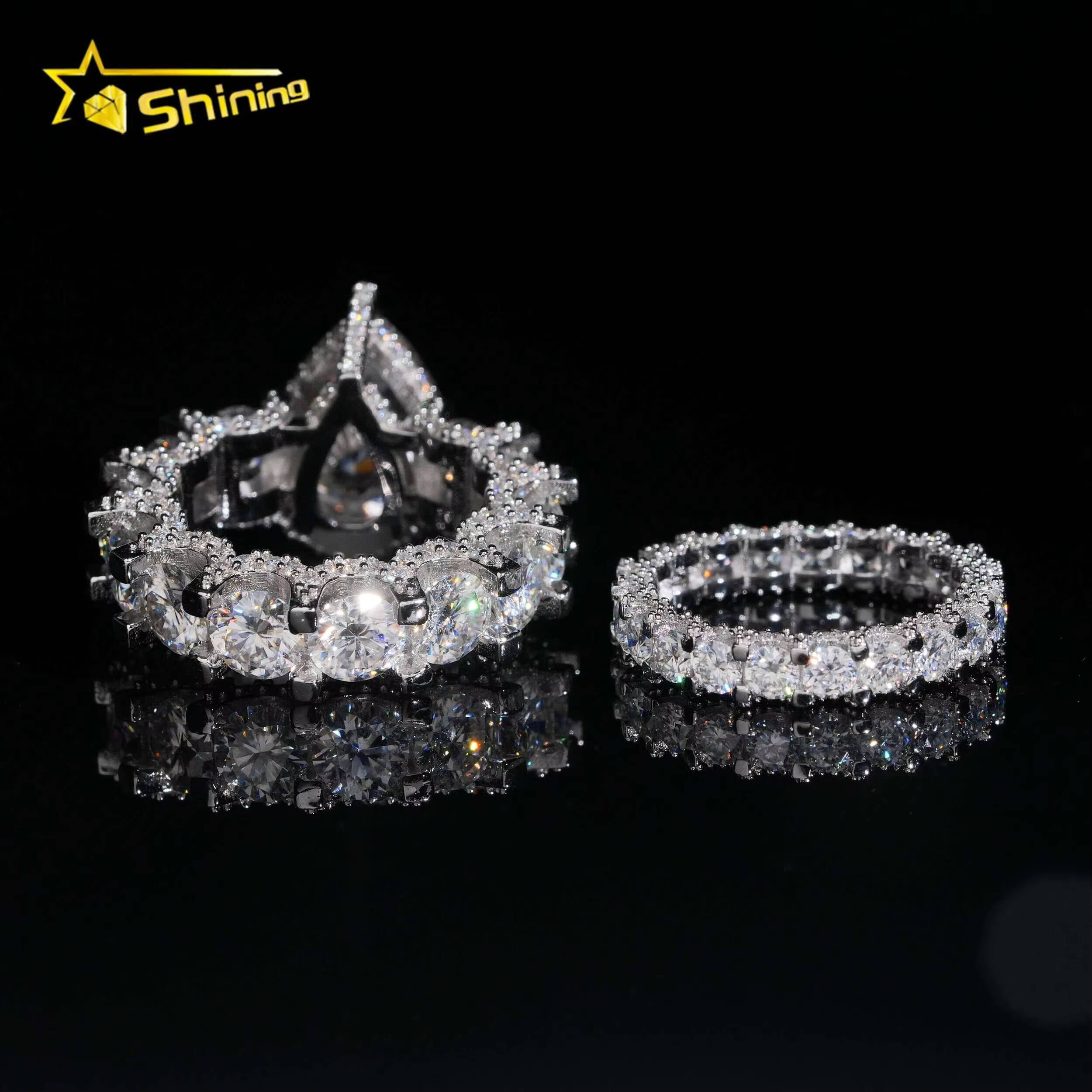Wedding Ring Set 925 Sterling Silver Gold Plated Luxury Design Fully Band 6ct Pear Moissanite Pass Diamond Test Sparking Ring
