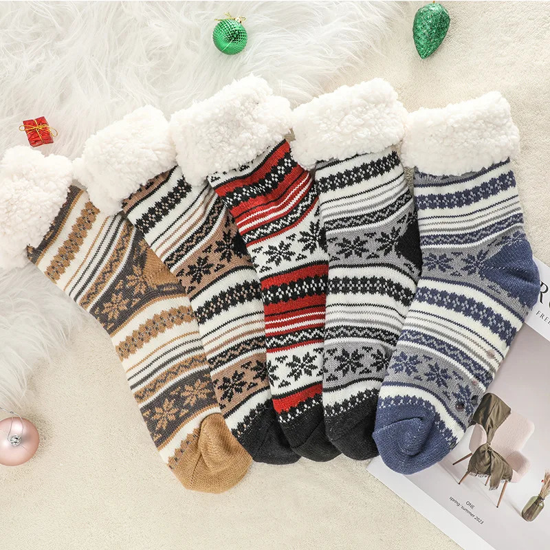 Fluffy Non Slip Socks Mens Plaid Winter Warm Short Cotton Thickened Home Sleeping Thermal Soft Anti Skid Floor Fuzzy Sock Male 251017