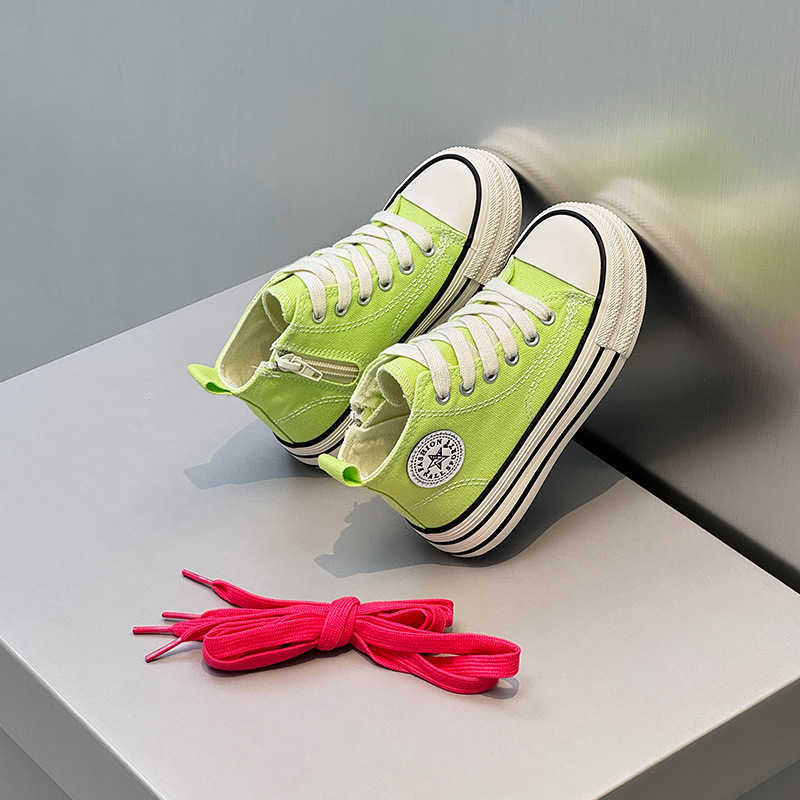 Childrens high top canvas shoes 2025 spring new student sports and leisure shoes Korean version small medium and large boys and girls board shoes W251