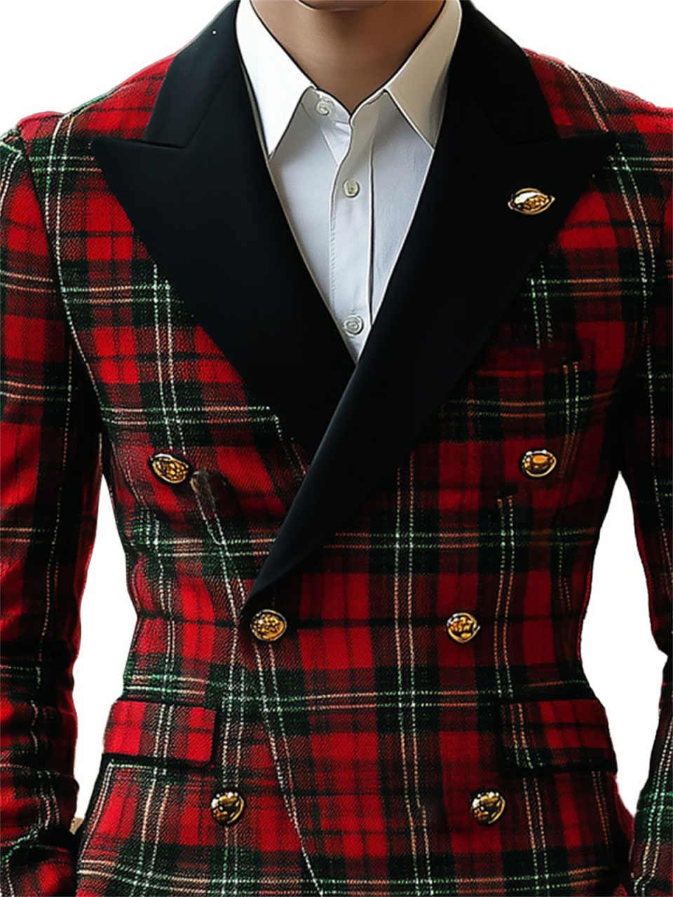Fashion High-end Red Plaid Men Suits Slim Fit Double Breasted Groom Tuxedos Prom 2 Pieces Sets Casual Male Blazers Costume Homme