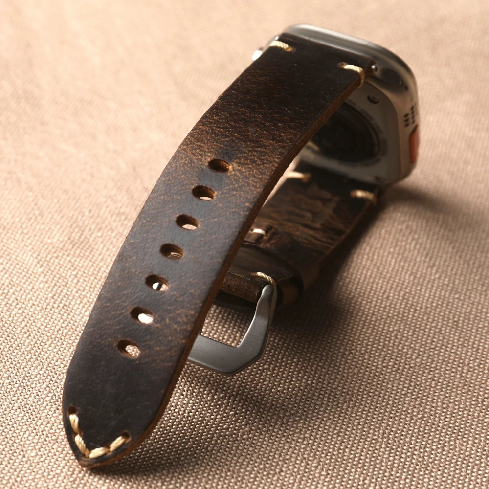 Handmade Head layer Cowhide Leather Strap For iWatch Watch ultra2 49MM 45mm 44mm 42mm 45mm S10 9 Brown Vintage Strap 251016