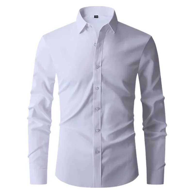 Mens Classic Long Sleeve Standardfit Dress Shirts Formal Business Social Simple Basic Design White Work Office Casual Shirt J251017