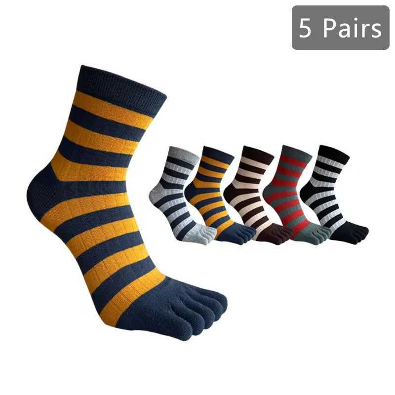 15 Pairs Man Short Five Finger Socks Business Cotton Striped Elastic Breathable Party Dress Gentleman Toe Happy Socks 4 Seasons C251017