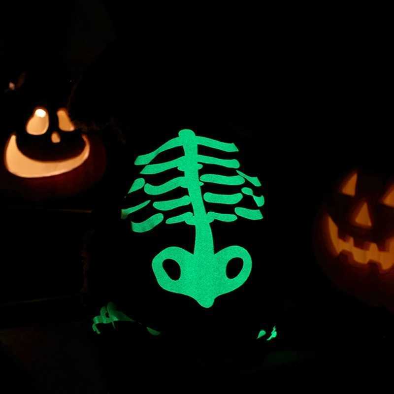 Halloween Dog Costume GlowintheDark Skeleton Bone Design Dog Clothes Cozy Polyester Jumpsuit for Small to Medium BreedsW251017