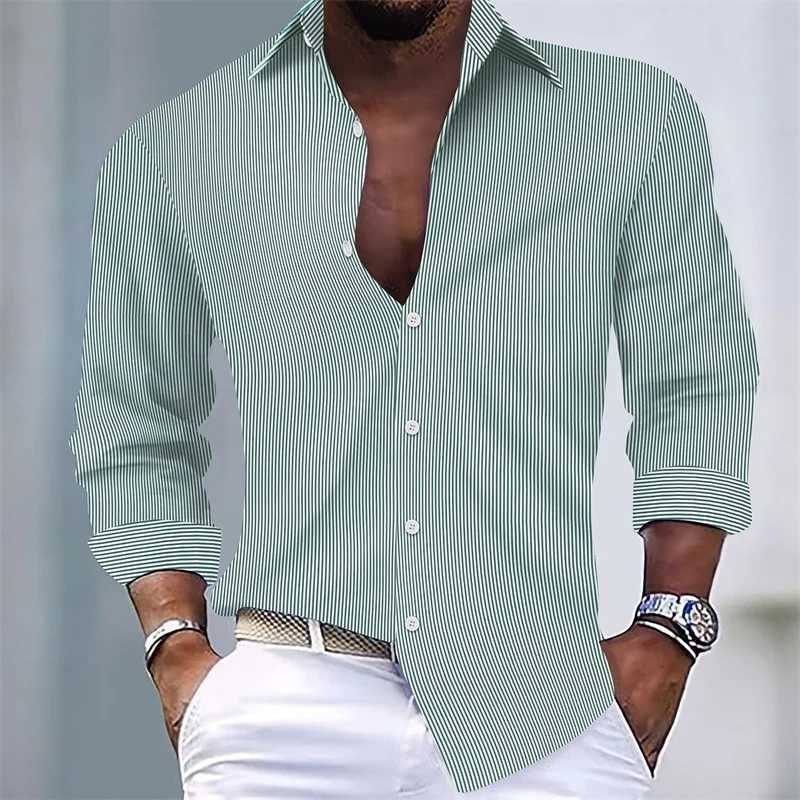Mens Shirts Summer Shirts Casual Shirts Striped Shirts Button Lapel Black Pink Blue Long SLeeves Holiday Everyday Wear J251017
