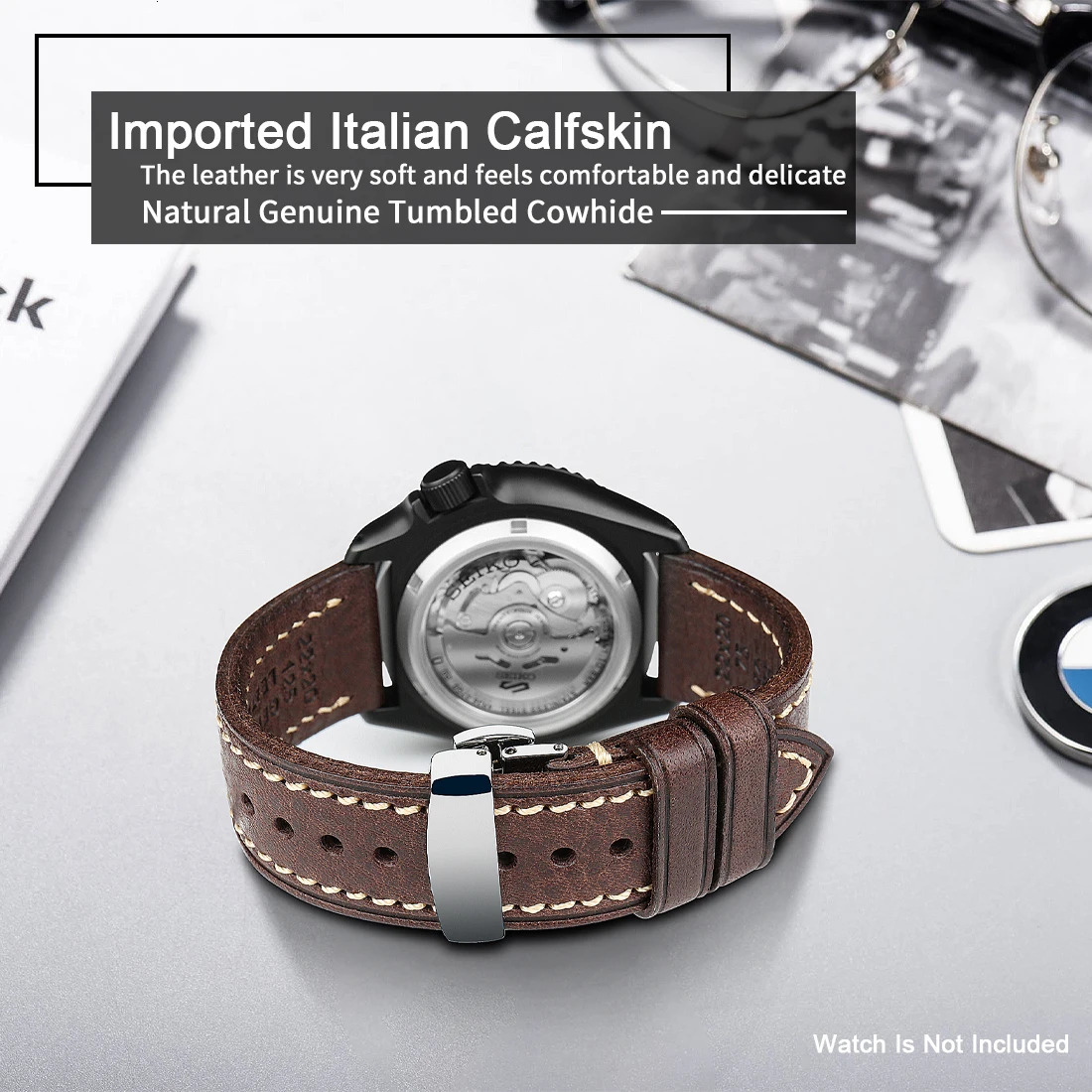 MAIKES Calfskin Leather Watchbands Soft Handmade Watch Band Wrist Strap Stainless Steel Butterfly Buckle Replacement 1826mm 251016