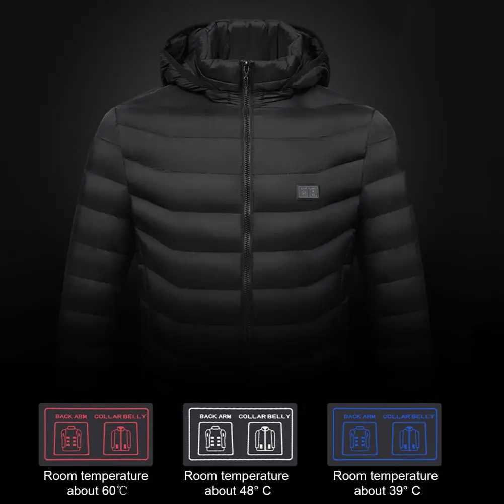 19 Zone Winter Heated WomenMen Parka Long Sleeve Zipper Placket Hooded Cotton Coat Washable USB Powered Outerwear H251017