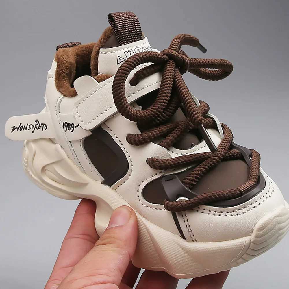 Winter Cotton Sport Shoes For Children PU Leather Teenager Kids Sneakers Plush Warm Boys Girls Running Shoes WinterT251017