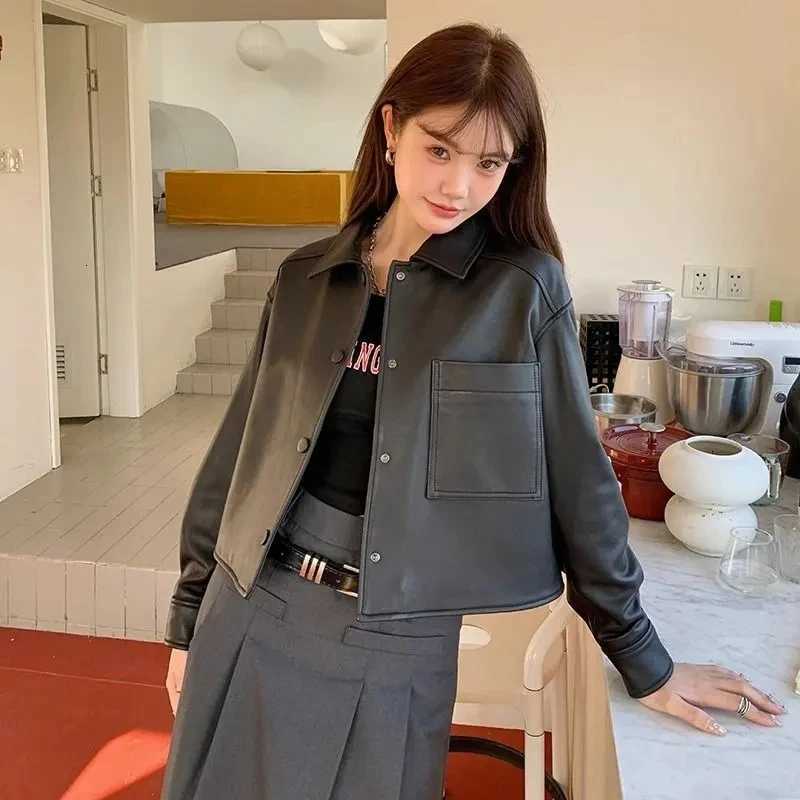 Harajuku Black Moto Pu Jacket Women Design Long Sleeve Biker Coat Vintage Streetwear Female Loose Autumn All Match OutwearT251017