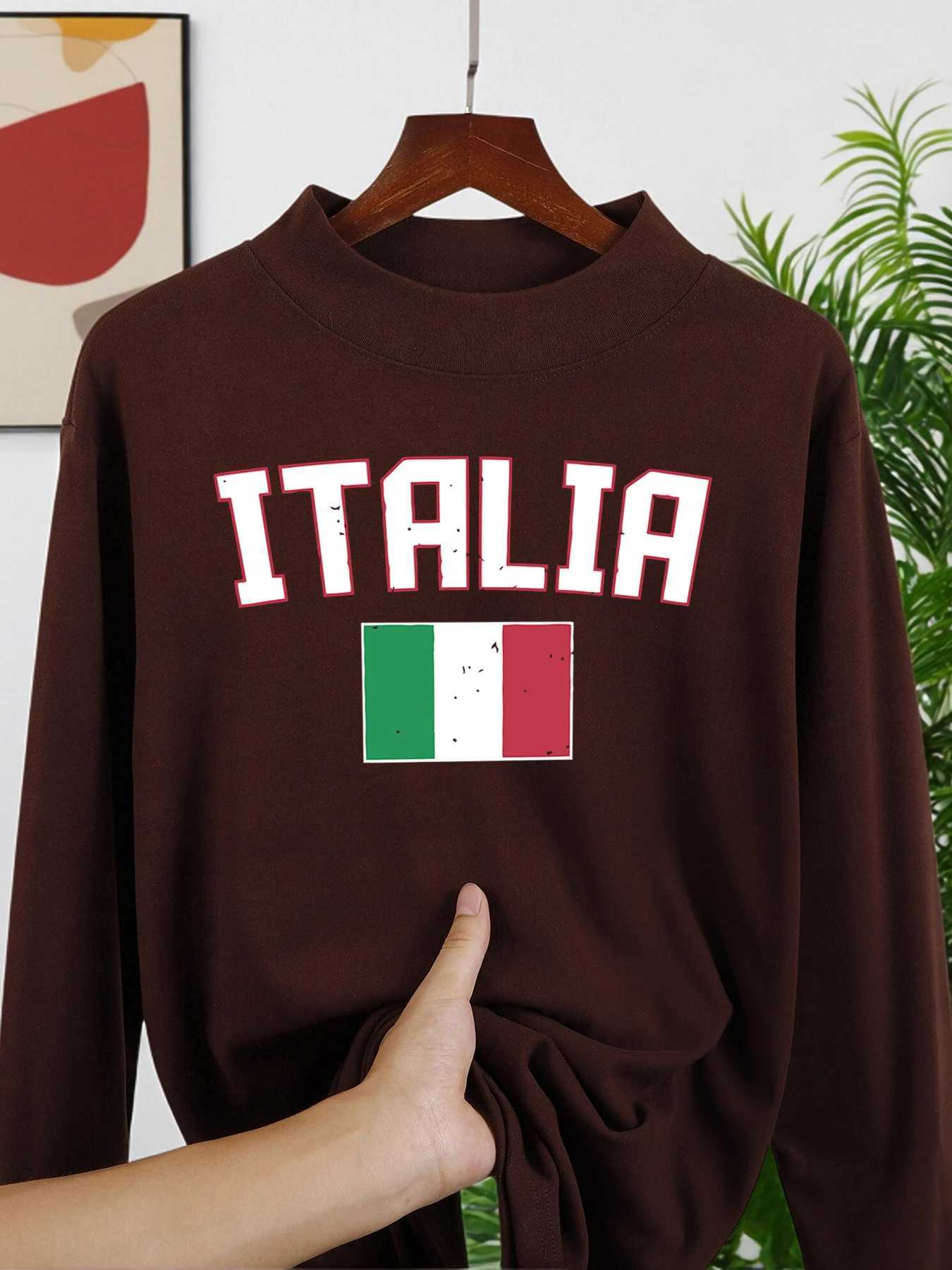 Itrlia And Flag Prints Thicken T Shirts Men Autumn Casual Pullover AllMatch Fit Tops Soft Bottoming Man Long SLeeve Z251017