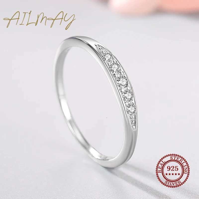 Ailmay 925 Sterling Silver Simple Stackable Female Rings Clear Zircon Finger Ring for Women Minimalist Fine Jewelry 2021 NewW251017