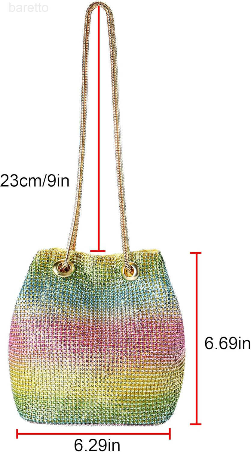 Womens Full Rhinestones Bucket Bag MiniSmall Crossbody Shoulder Evening Shinny Bling Clutch Purse Bucket Handbag Z251017