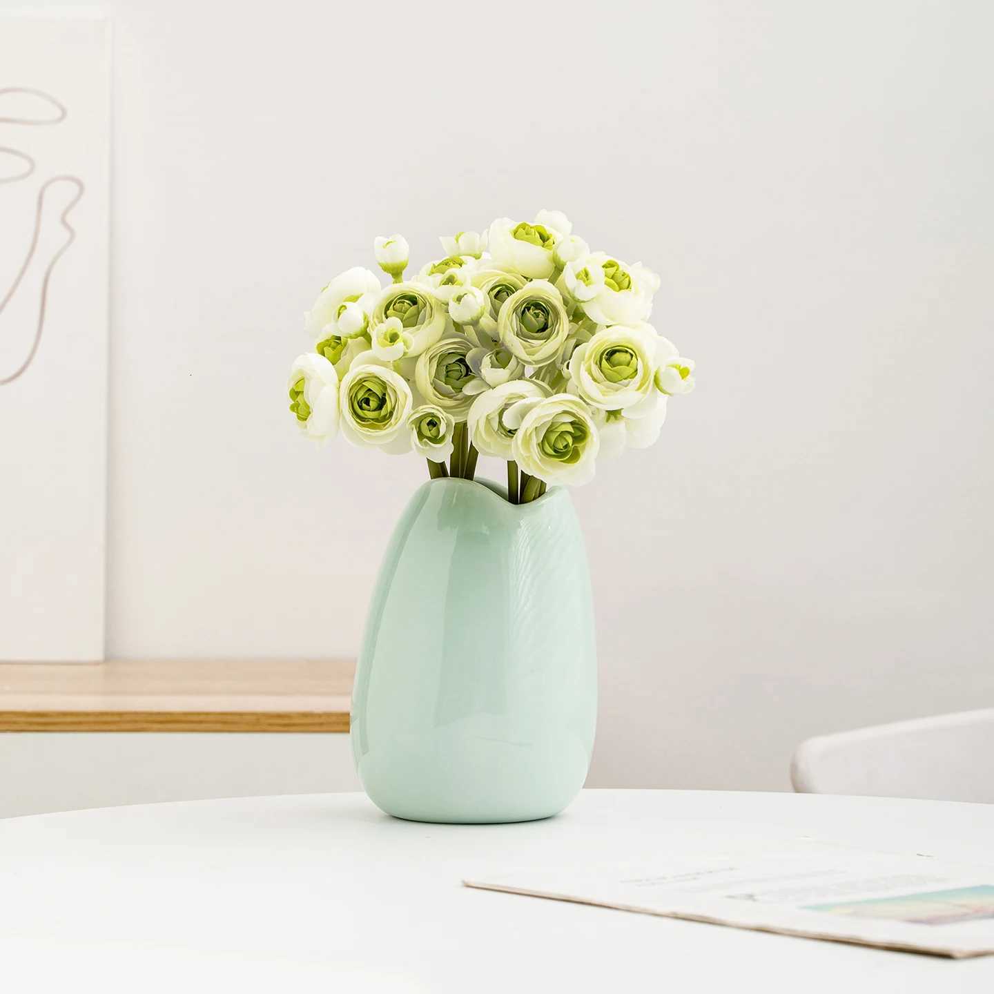 Nordic Style Light Green Ceramic Vase Set Creative Home Decor for Living Room and Table Flower Arrangement Vase for Home C251017