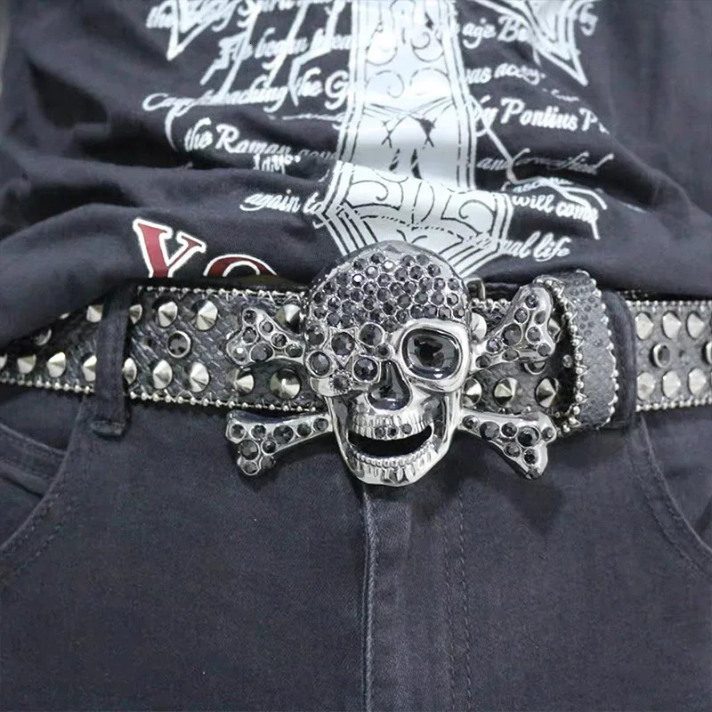 Punk Skull Diamond Belts Buckle Hip Hop Jeans Decorative Pu Rhinestone Acrylic Crystal Belt Men Women Y2k Alloy Solid Pin Buckle 251010