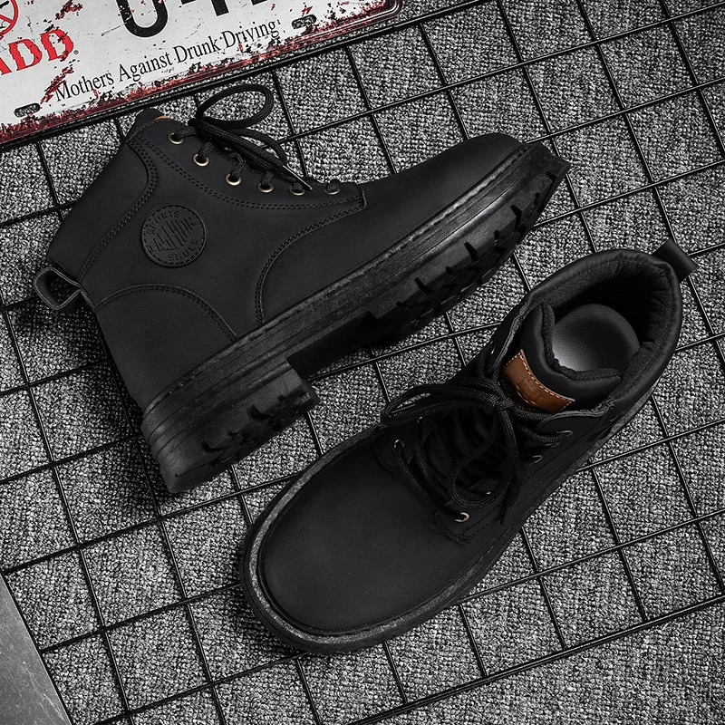 Mens high top boots four season outdoor work shoes anti slip and comfortable yellow boots fashion British casual leather boots 251013