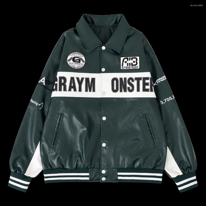 Men's Jackets Faux Leather embroidery Motorcycle Jacket Baseball Coats Autumn/Winter Varsity Imitatsleder In Outwear Windbreaker