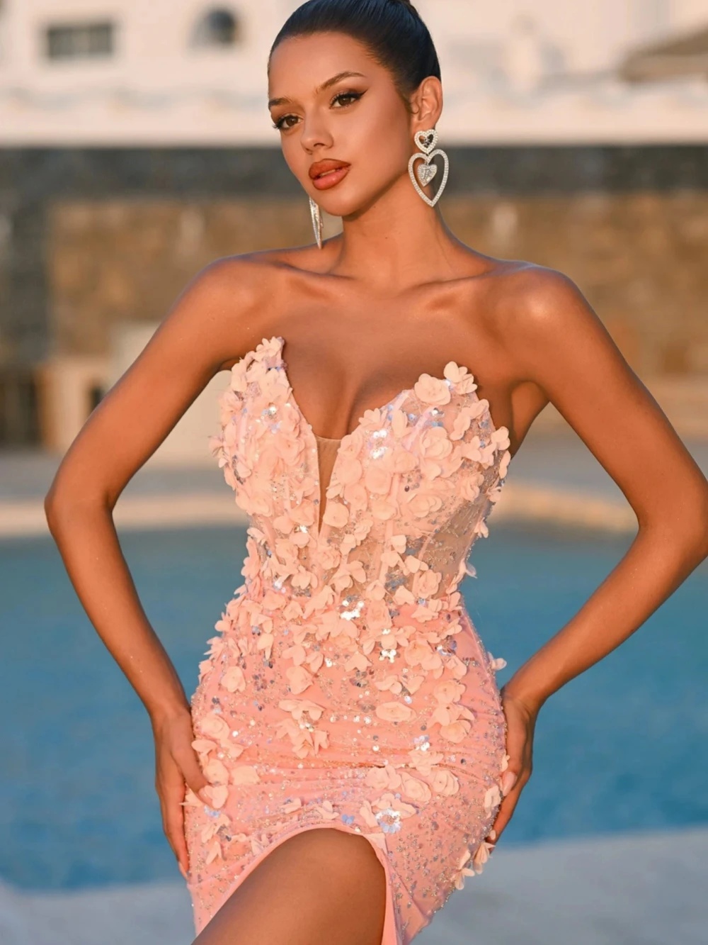 Fancy Appliques Mermaid Evening Dresses Sequins 3D Flowers Prom Dress Side Split Sleeveless Party Dress Customized Vestidos de noche Plus Size