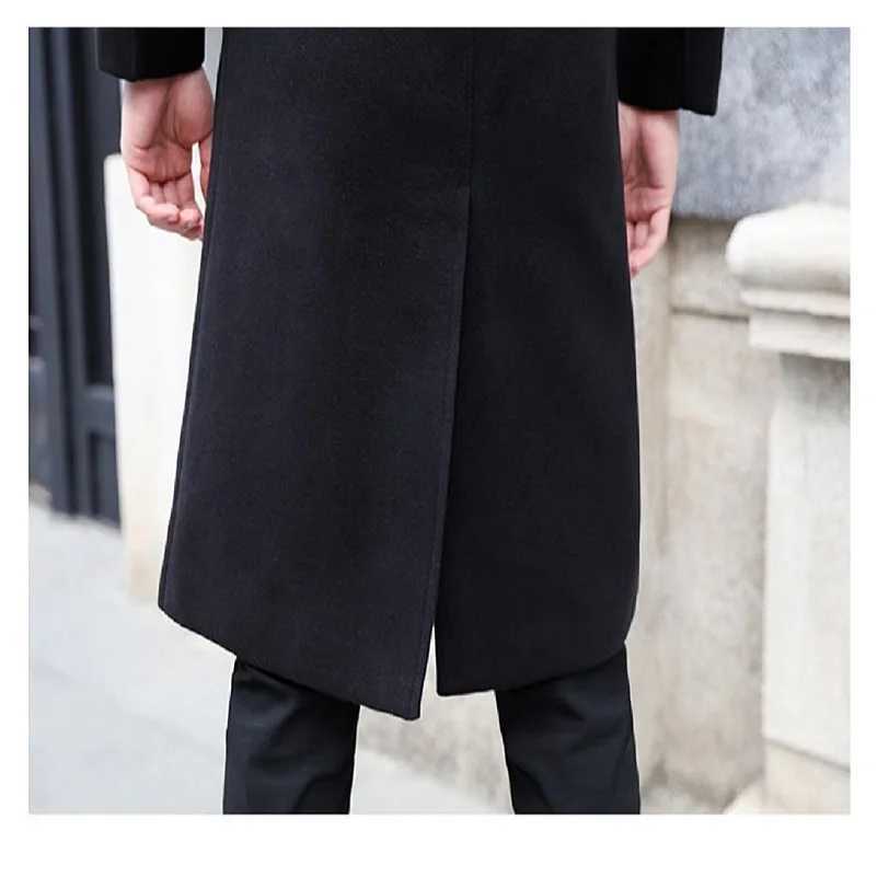 Long dust coat Men Winter Warm Trench Woolen Cloth Coat Mens Double Breasted Slim Casual Jackets Solid Business Outwear J251017