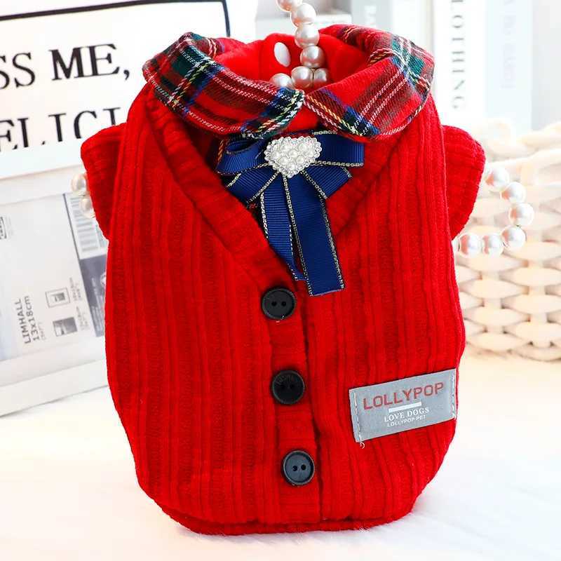 Autumn Winter Dog Clothes Thick Princess Cottonpadded Coat Red College Sweater for Small Dog PetsW251017