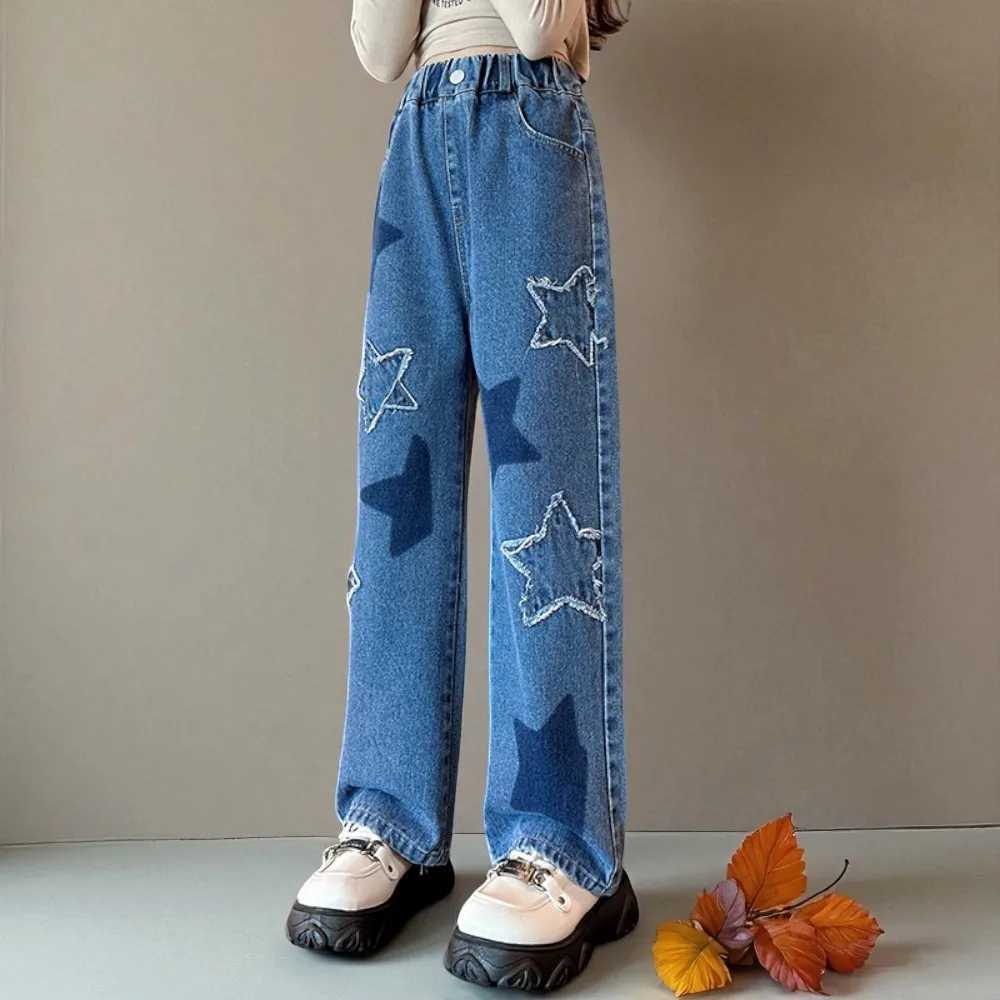 Young Girls Jeans Casual Loose Kids Pants Children Wide Leg Pants Teen School Kids Trousers Autumn Spring 5 7 8 9 10 12 13 YearsT251017