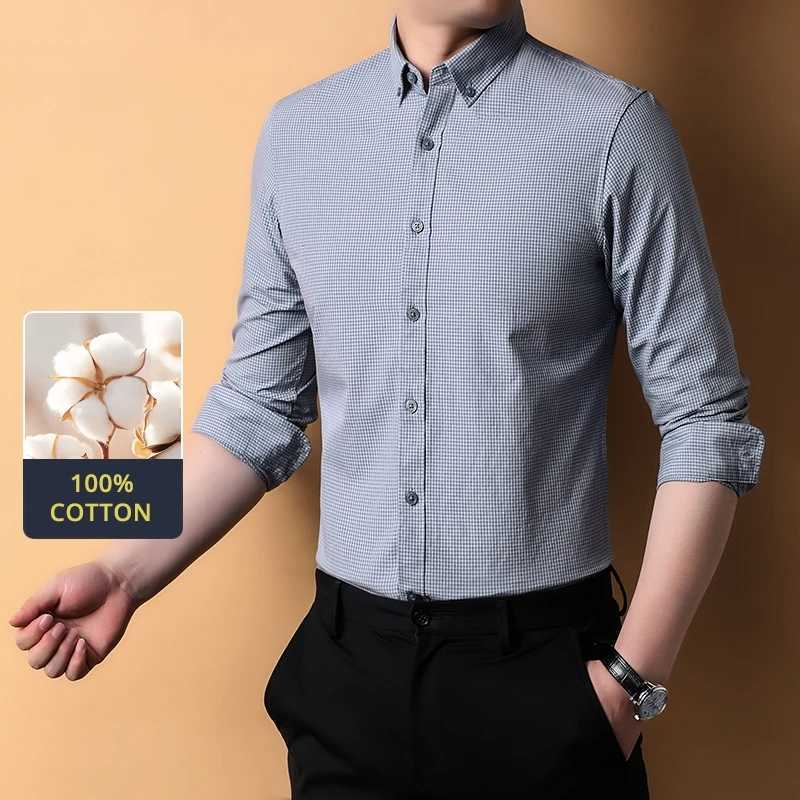 Top Grade 100 Cotton Antiwrinkle New Fashion Breathable 2025 Men Shirt Checkered Brand Plaid Slim Fit Long Sleeve Casual Tops J251017