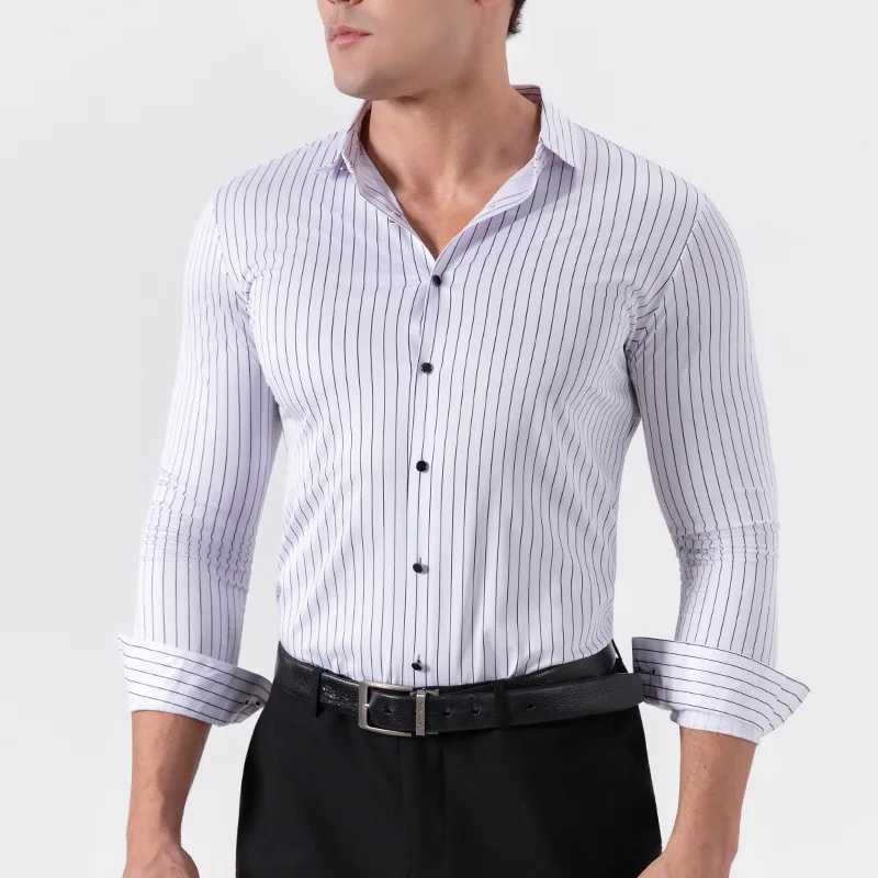 New Stylish Mens Striped Shirt Long Sleeve Business Casual High Elasticity Spring Autumn Seamless Easycare Soft Man Clothing J251017