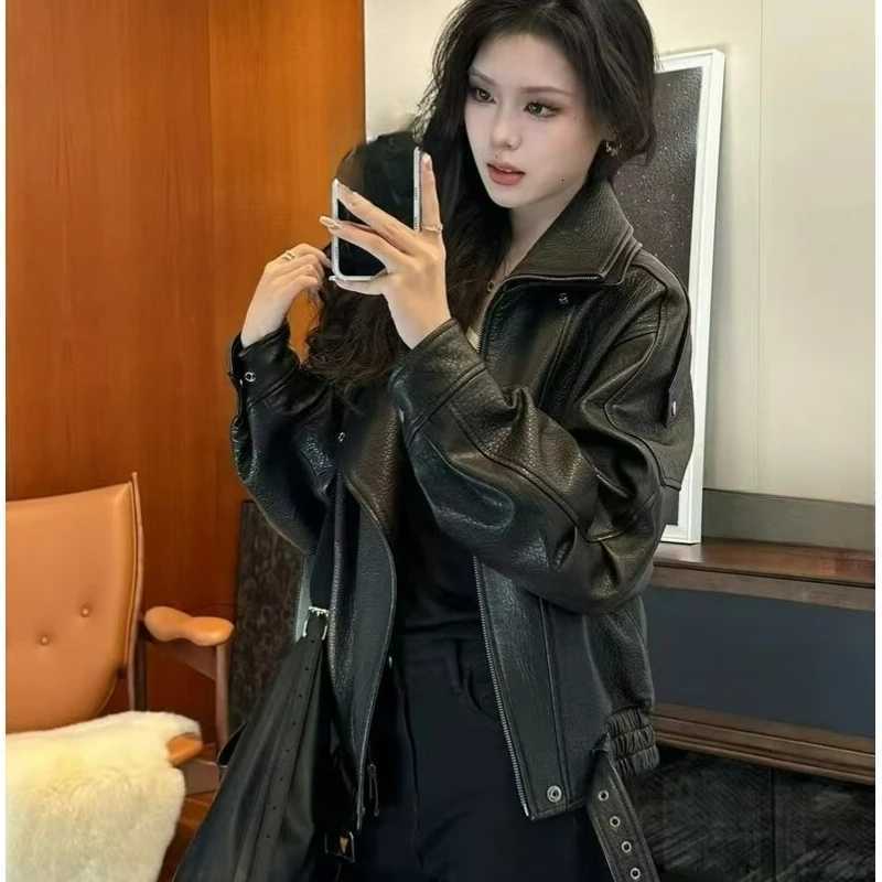 American Heavy Industry Retro Leather Jacket for Men and Women Autumn Ruffian Handsome Locomotive Trendy PU Leather RelaxationT251017