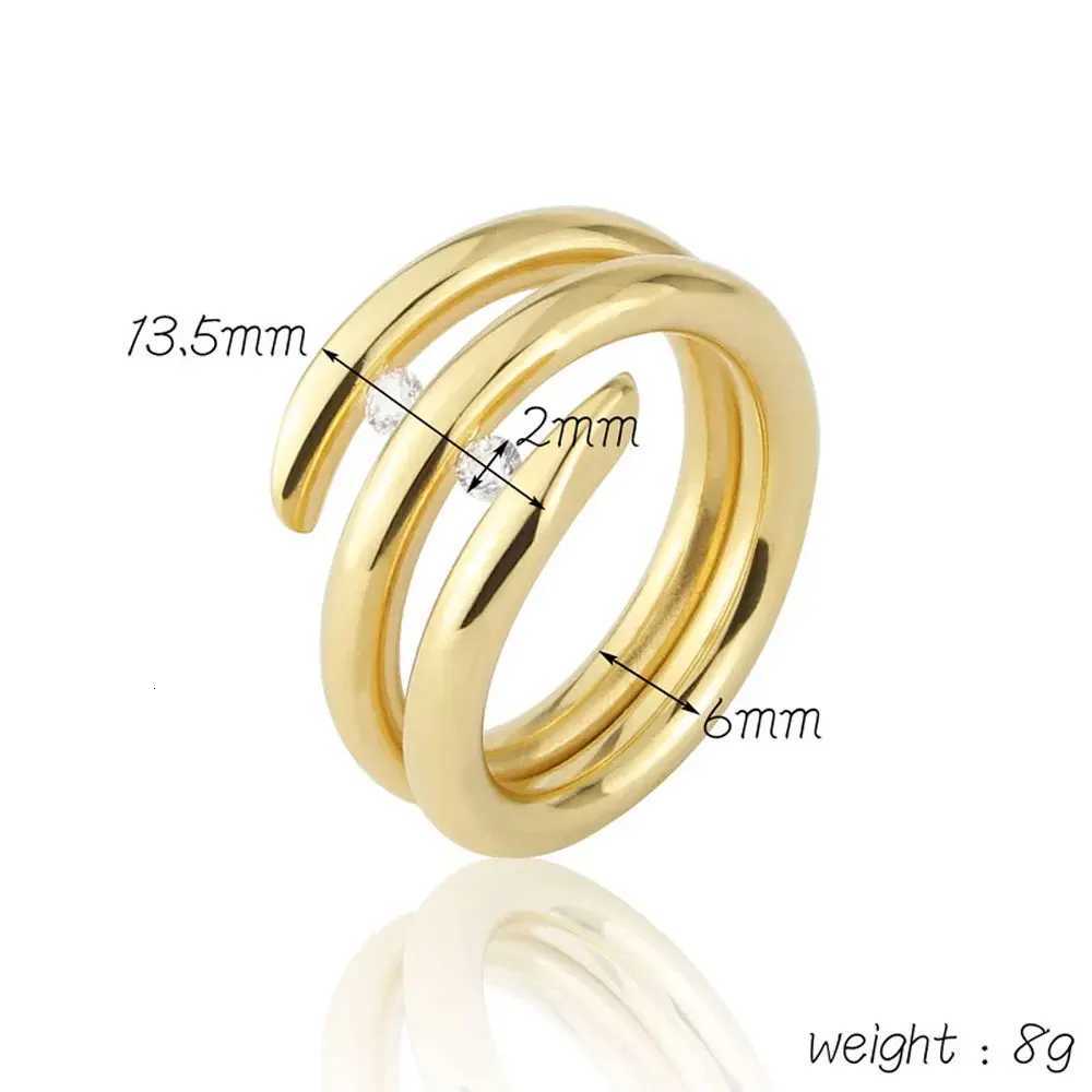 HOT Unique Design Titanium Steel Three Circle Clamp Two Zircon Ring For Women Beautiful Brand Jewelry Couple Gift Ring WholesaleW251017