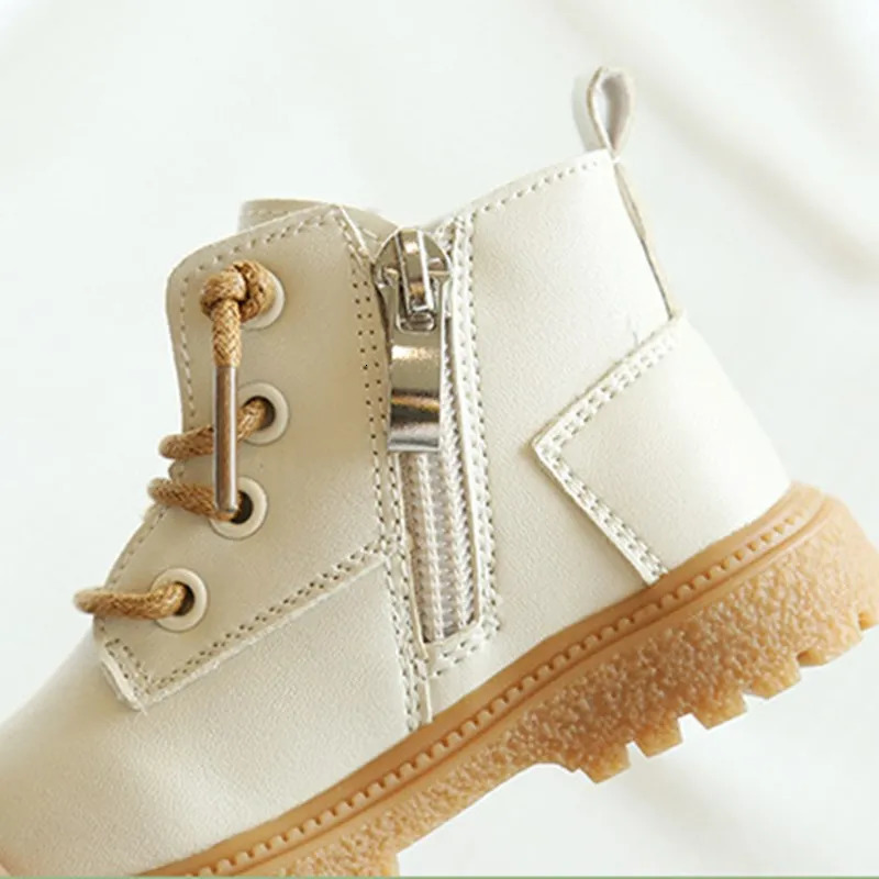 SpringAutumn Baby Boots Leather British Style Boys Fashion Boots Rubber Sole Zip Side Toddler Girls Ankle Boots 1525 251015